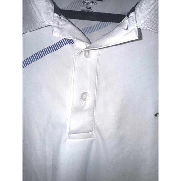 Greg Norman XXL White Play Dry Golf Polo Shirt With Striped Pattern & Shark Logo - Picture 5 of 13